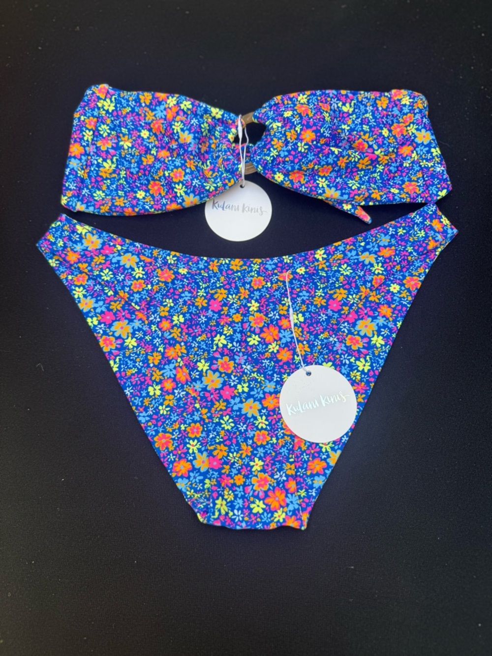 Kulani Kinis Electric Bloom Bandeau Bikini Set Strapless bandeau with bottoms